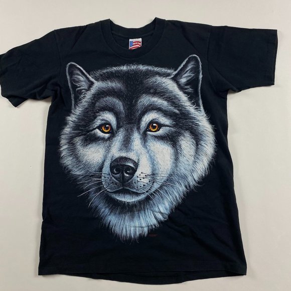 Other - Vintage 90s Husky Dog Wolf T Shirt Mens Large Single Stitch USA All Over Print